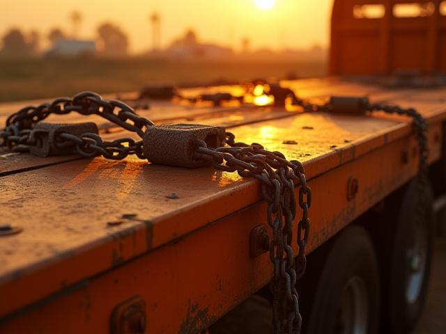 Loaded flatbed truck with industrial cargo